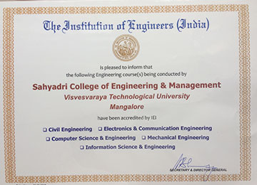 Sahyadri gets accreditation from The Institution of Engineers (India), IEI, Kolkata
