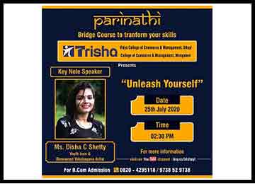 MBA Student delivers a Talk at 'Parinathi', a Webinar for students of Trisha Group of Institutions
