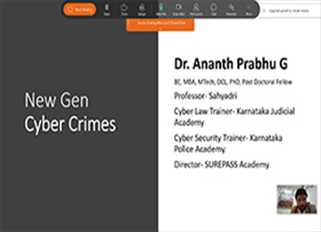 Faculty, Dept. of CSE is invited as Resource Person for a Webinar on ‘'New GEN Cybercrimes”