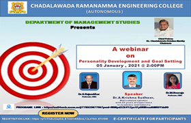 MBA Faculty invited as Resource person for a Webinar organized by Chadalawada Ramanamma Engg College, Andhra Pradesh