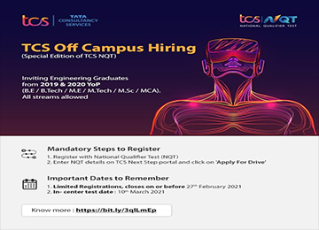 Placement and Training - TCS OFF Campus Hiring