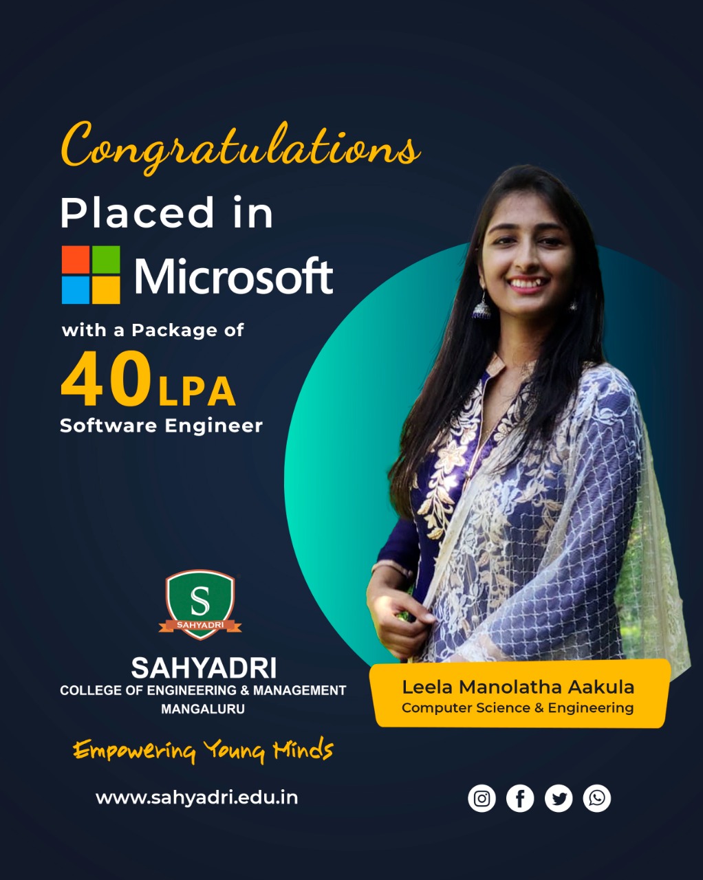CSE Student placed in Microsoft with a Salary Package of INR 40 Lakhs Per Annum 