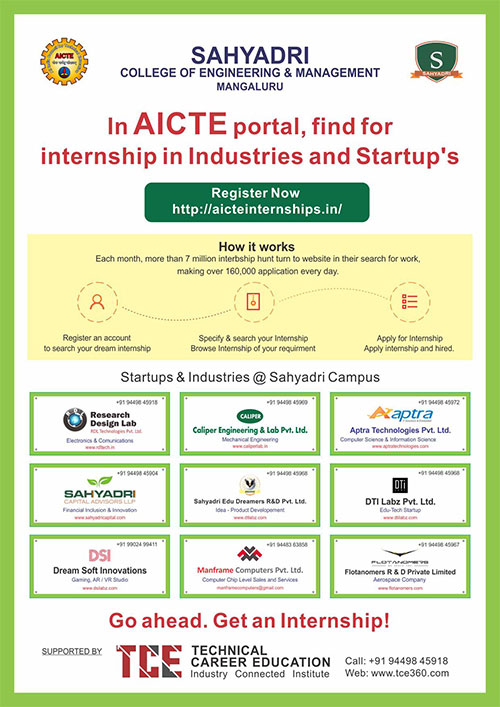 Sahyadri Industries & Startups are now on AICTE Portal for Internships 