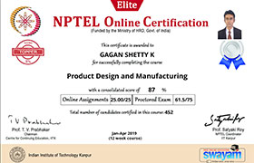 Faculty receives NPTEL online certification with Elite +Silver