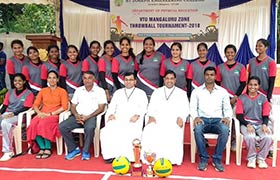 Sahyadri Girls Throwball team emerge as Champions in VTU Mangalore Zone Throwball Tournament 